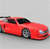 Red sports car with black windows and silver wheels on a light gray background, viewed from the side.