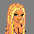 Pixelated cartoon woman with blonde braids, pink bikini top, and dark jeans; multiple pink symbols and text elements on gray background.
