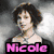 A split-screen animated buddy icon featuring a woman with short dark hair on the left and multiple people in swimwear on the right, with text overlays.