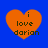 Four orange hearts on a blue background with text reading 'i love darian' in black pixelated font, each heart showing slight variations in shape and position.