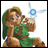 A pixelated 48x48 animated buddy icon featuring a character from The Legend of Zelda series holding a fairy, with a separate black background frame showing "Anime IM" text and a stylized logo.