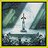 Static 48x48 pixel icon with yellow border showing a blurred grayscale statue on water under cloudy sky, rendered in low-resolution pixel art style.