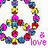 A pixelated circular arrangement of multicolored beads with a pink 'love' text element on the right side.