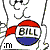 Animated contact sheet of a cartoon character with red-and-blue circular logo, showing text variations and animation changes across five frames.