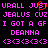 Pixelated text in bright pink on black background with red heart symbol replacing 'U' in 'JUST', repeated across two