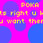 A static digital image with a bright pink background and overlapping blue circles, featuring yellow pixelated text reading "POKA" and repeated phrases like "ts right u Ks right u" and "J want they want the".
