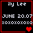 Four display identical text with changing heart symbols: 'ily Lee', 'JUNE 20.07', and 'xoxoxoxoxo' on black backgrounds with red borders