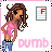 Pixel art of a woman in a pink top and blue jeans with long brown hair, standing with one hand on her hip, next to a document icon with red 'F' and the word 'dumb' in varying styles.