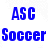 Blue and yellow pixelated text 'ASC' above 'Soccer' on white background.