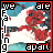 six identical showing a red-haired anime character with white clothing against a blue sky background, with text "we are falling apart" in black and red pixelated font