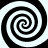 Four black-and-white spiral patterns arranged in a , each spiral rotating clockwise with alternating black and white bands
