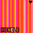 Pixelated icon with vertical orange-pink stripes, black heart symbols at top corners, and 'MICHELE' text in colored blocks across the center.