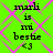 A bright green background with pink diamond-shaped patterns displays repeated text "marli is ni bestie <3" in black pixelated font.