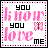 Pixelated graphic with pink and black text reading "you know you love me" and a pink butterfly, bordered by alternating pink and black dots.