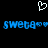 Pixelated blue text 'sweba' with small heart symbols on black background, topped by white pixelated heart outline.