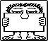 Pixelated cartoon character holding a sign that sequentially displays 'Cool!' text with varying letter counts and punctuation across frames.