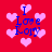 Red background with pink heart shapes and blue text reading "I Love Cory" in pixelated font.