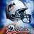 Pixelated image of a dark helmet with orange accents against blue and white background, featuring visible text elements at bottom.