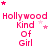 Pink text 'Hollywood Kind Of Girl' repeated in a with scattered pink stars on a white background