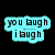 Five cyan speech bubbles on black background with text: "you laugh i laugh", "you cry icry", "ujumpoff a bridge", "and ill be the one", and "who -8-31-88- u".