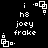 Pixelated white text and geometric shapes on a black background, with repeated text elements and small square-based icons.