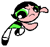 Two pixelated cartoon characters with black hair, green and white clothing, pink skin, and one eye covered by a colored patch in different colors.