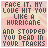 Pixelated text reads "FACE IT, MY LOVE HIT YOU LIKE A HURRICANE AND STOPPED YOU DEAD IN YOUR TRACKS" on a pink-and-beige striped background with scattered white sparkles.