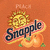 Animated orange background with sun and pumpkins, displaying changing text overlays including "Snapple," "2 words you," "should NEVER forget...," "Peach and Snapple," and "YUMMY!" in blue block letters.