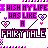 Pixelated text repeats 'I HISH MY LIFE HAS LIKE A FAIRYTALE' in purple and black with small heart symbols on a white background.
