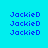 Pixelated blue text 'JackieD' repeated across a cyan background with pink rectangular highlights in specific and