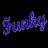 Animated contact sheet showing multiple frames of a 'Funky' text icon with color-shifting neon effects across three rows on black background.