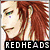 Pixelated anime-style character with red hair and a purple eye mark, text overlays reading REDHEADS ARE SEXY across four