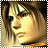 Pixelated image of a person with light brown hair and bangs, side profile against green background with bright green text.
