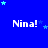 Blue background with repeated white text "Nina!" and scattered light blue stars in a pattern