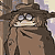 A pixelated character in a brown fedora and trench coat performs sequential actions with hands near the face, including covering mouth, holding binoculars, and adjusting glasses.