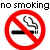 Three red "no smoking" symbols with black cigarette and smoke icons, each paired with pixelated text below.