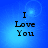Blue background with pixelated text "I Love You" in black, arranged vertically center-aligned.