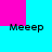 Four identical text-based icons arranged in a on alternating cyan and magenta background sections, each displaying 'Meeep' in black pixelated font