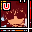 Pixelated icon with red and white 'U' symbol, dark maroon background, light brown central shape, blue accents, yellow border elements.