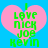 Two identical pixelated pink hearts on a bright blue background with green text reading "I LOVE NICK JOE KEVIN" in blocky font.