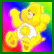 A 54x54 pixel animated contact sheet showing two frames of a Care Bears-themed buddy icon with a yellow bear on the left and text/logo on the right.
