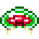 Four pixelated mushroom icons arranged in a , each with green caps and red-and-white spotted tops on light brown stems