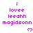Pixelated text in purple reads 'i lovee leeahh magidsonn' with a small heart symbol below, repeated across multiple on a white background