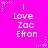 Bright pink background with white pixelated text reading "I Love Zac Efron" and small white star icons with dotted lines in corners.