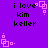 Purple background with black text 'i love kim keller' and pink square-based pixel art elements in four positions.