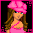 Pixel art contact sheet showing a pink-themed animated character with multiple views and text, arranged in 3x2 grid on black background with pink borders.