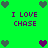 Green background with purple text "I LOVE CHASE" and pixelated hearts in gray and purple.