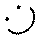 Pixelated black-and-white icon with two small square eyes and a wide curved mouth on light gray background.