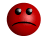 Red spherical icon with changing facial expressions and mouth shapes across four showing tears, sweat droplets, and varying eye positions