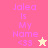 Pixelated pink text 'Jalea Is My Name <33' on a split background with a star icon changing color between frames.
